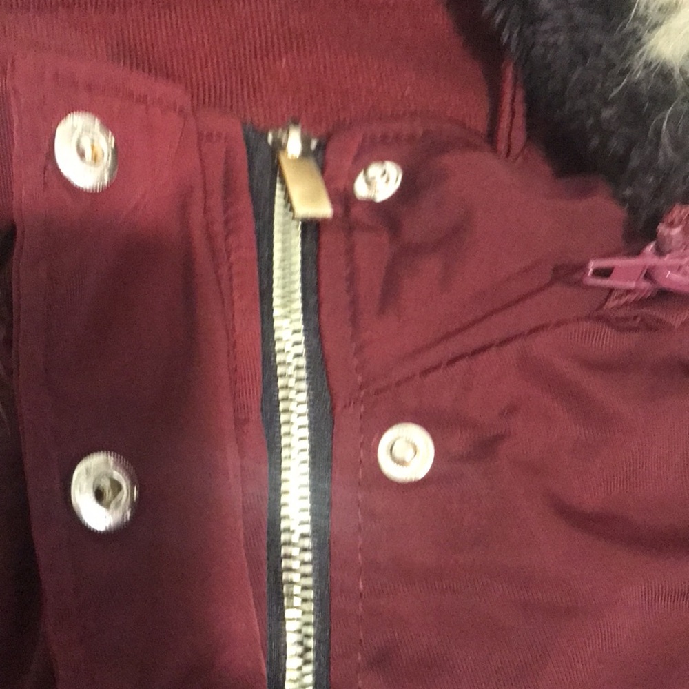 Women's Burgundy Parka with Faux Fur Hood - Picture 3 of 15